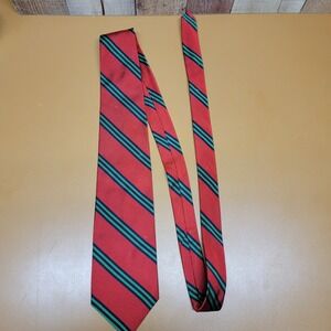 Huntington Red Green Stripe 100% Silk Necktie Made in USA